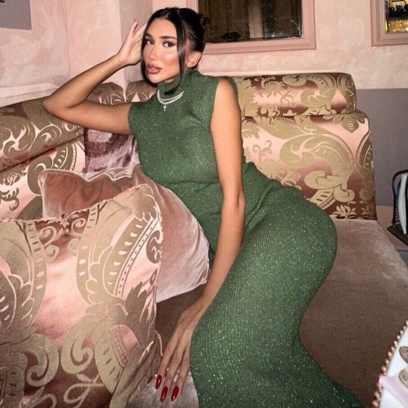 Blogger Favorite Zara Metallic Thread Knit Dress Green Small - Picture 1 of 17